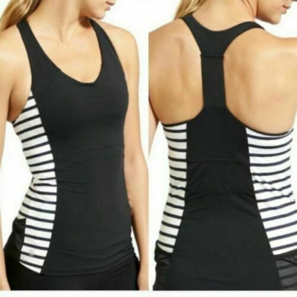 Athleta Black White Stripe Ace Racer Tank Top M